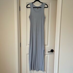 Cotton Ribbed Blue Sleeveless Maxi Dress